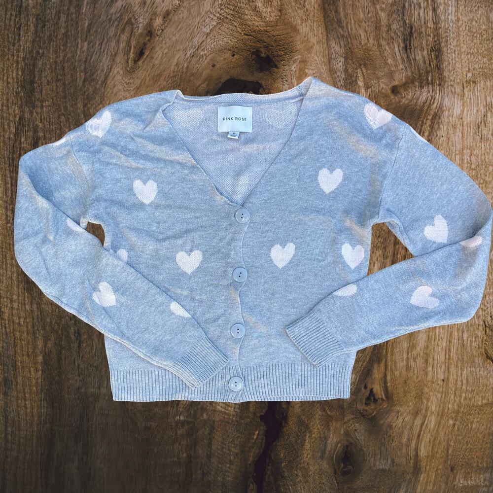 Gray white heart cardigan, twee coquette preppy romantic cozy fall sweater